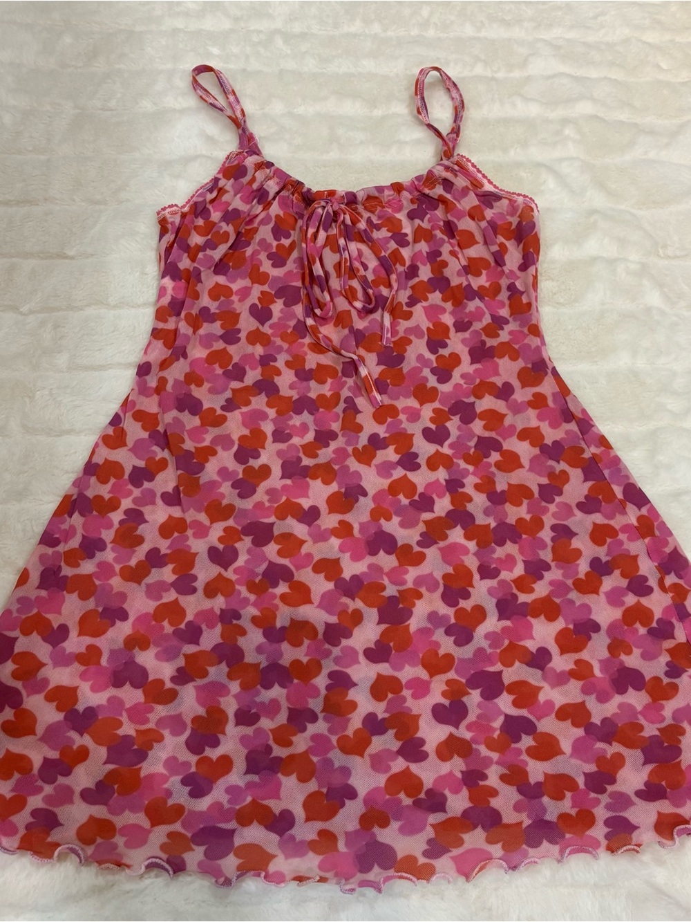 Vintage Pink & Red Heart-Print Spaghetti-Strap Dress